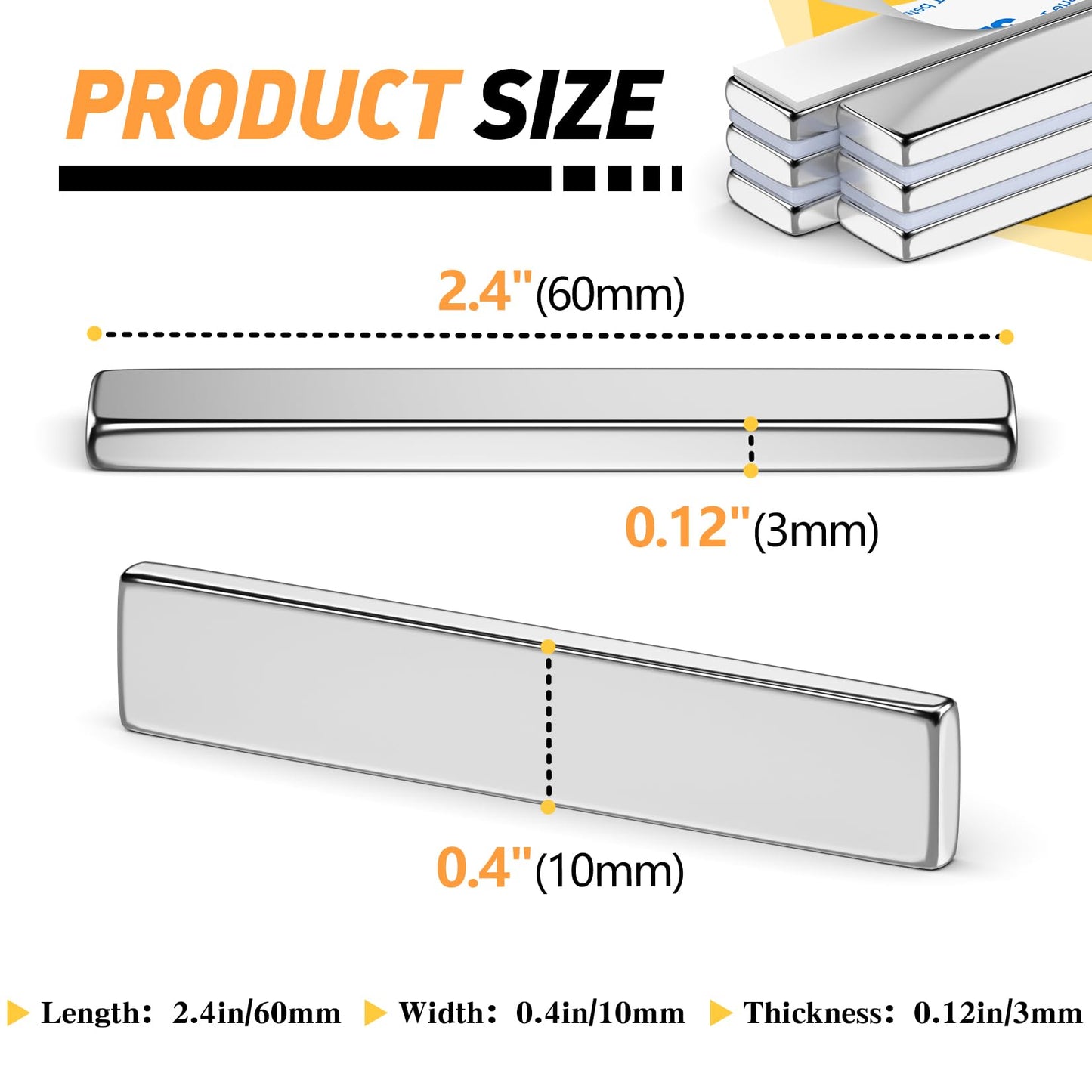 FINDMAG 16 Pack Bar Magnets, Powerful Neodymium Bar Magnets, Rare Earth Magnet Bar, Strong Magnet with Double Sided Adhesive - 60 x 10 x 3 mm