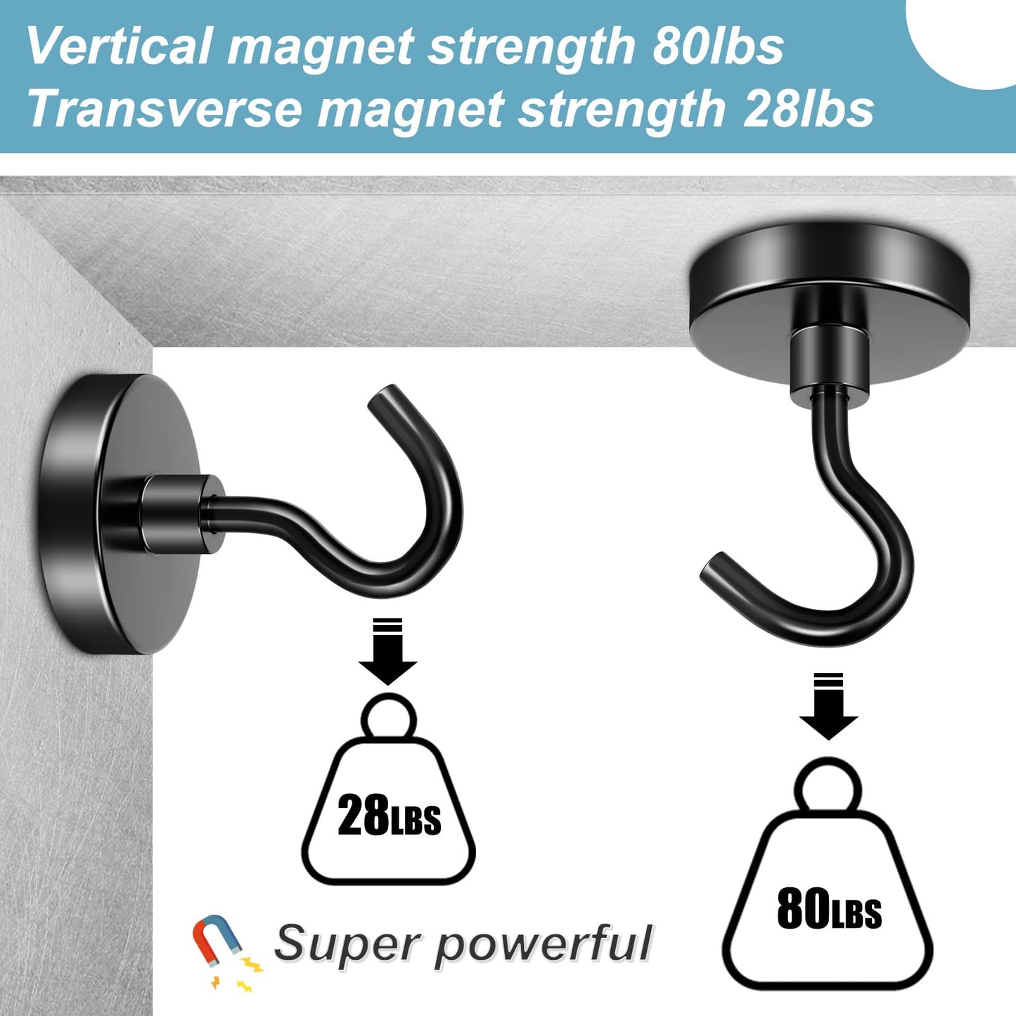FINDMAG 6 Pack 80LBS Heavy Duty Magnetic Hooks Neodymium Magnet Hook for Hanging, Strong Magnetic Hooks Magnet with Hooks for Refrigerator, Grill, Kitchen, Key Holder