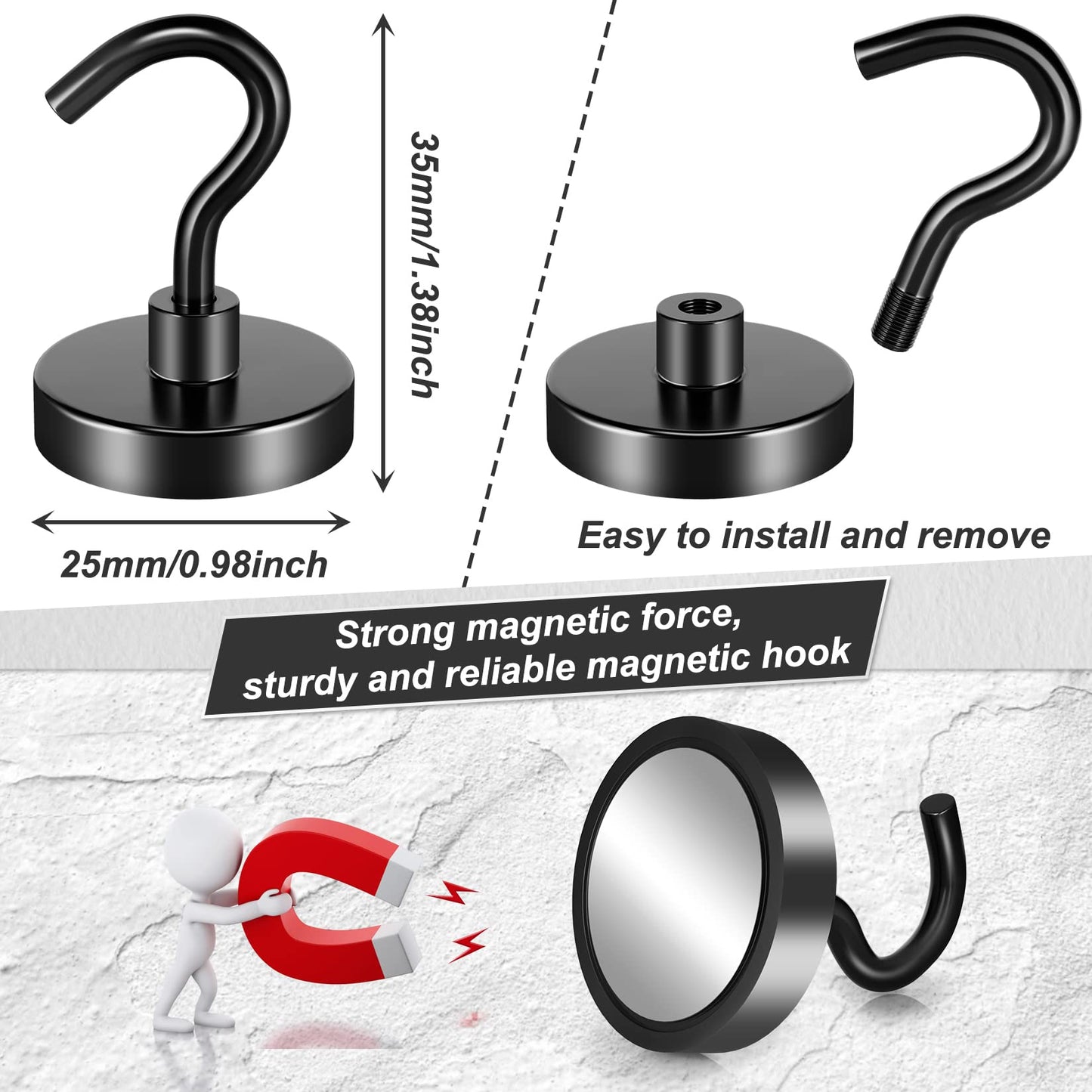 FINDMAG 6 Pack 80LBS Heavy Duty Magnetic Hooks Neodymium Magnet Hook for Hanging, Strong Magnetic Hooks Magnet with Hooks for Refrigerator, Grill, Kitchen, Key Holder