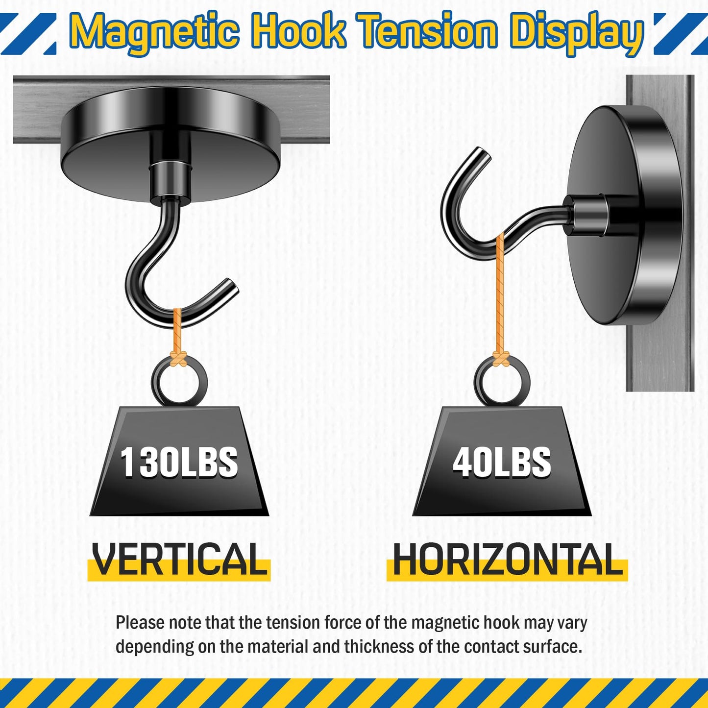 FINDMAG Black Magnetic Hooks, 130lbs Heavy Duty Magnetic Hooks for Hanging, Extra Strong Magnet Hooks, N52 Magnet Hooks for Cruise Cabins, Travel, 6 Pack