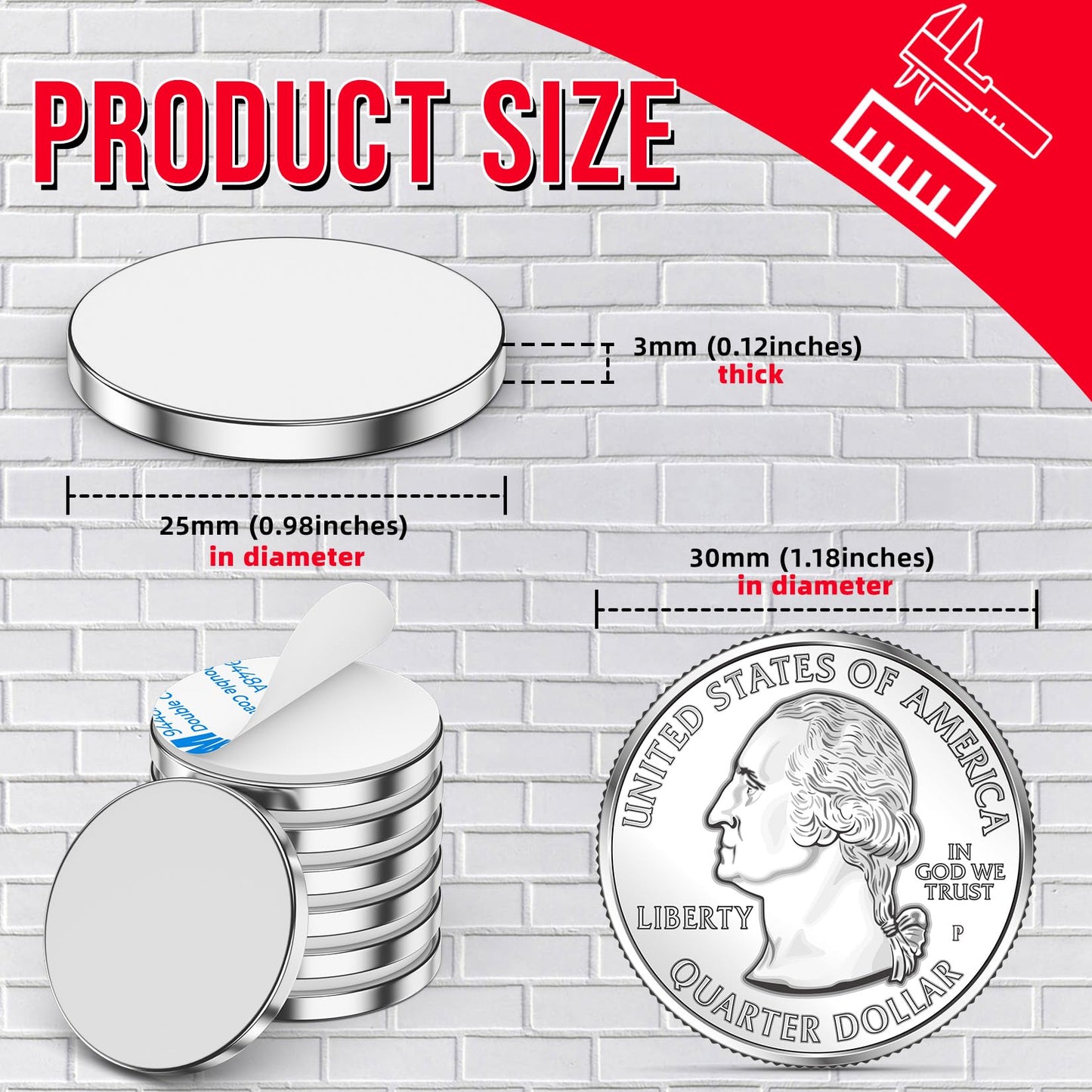 FINDMAG 16 Pack Disc Magnets with Double-Sided Adhesive, Permanent Round Magnets for Fridge, DIY, Building, Scientific, Craft, Office