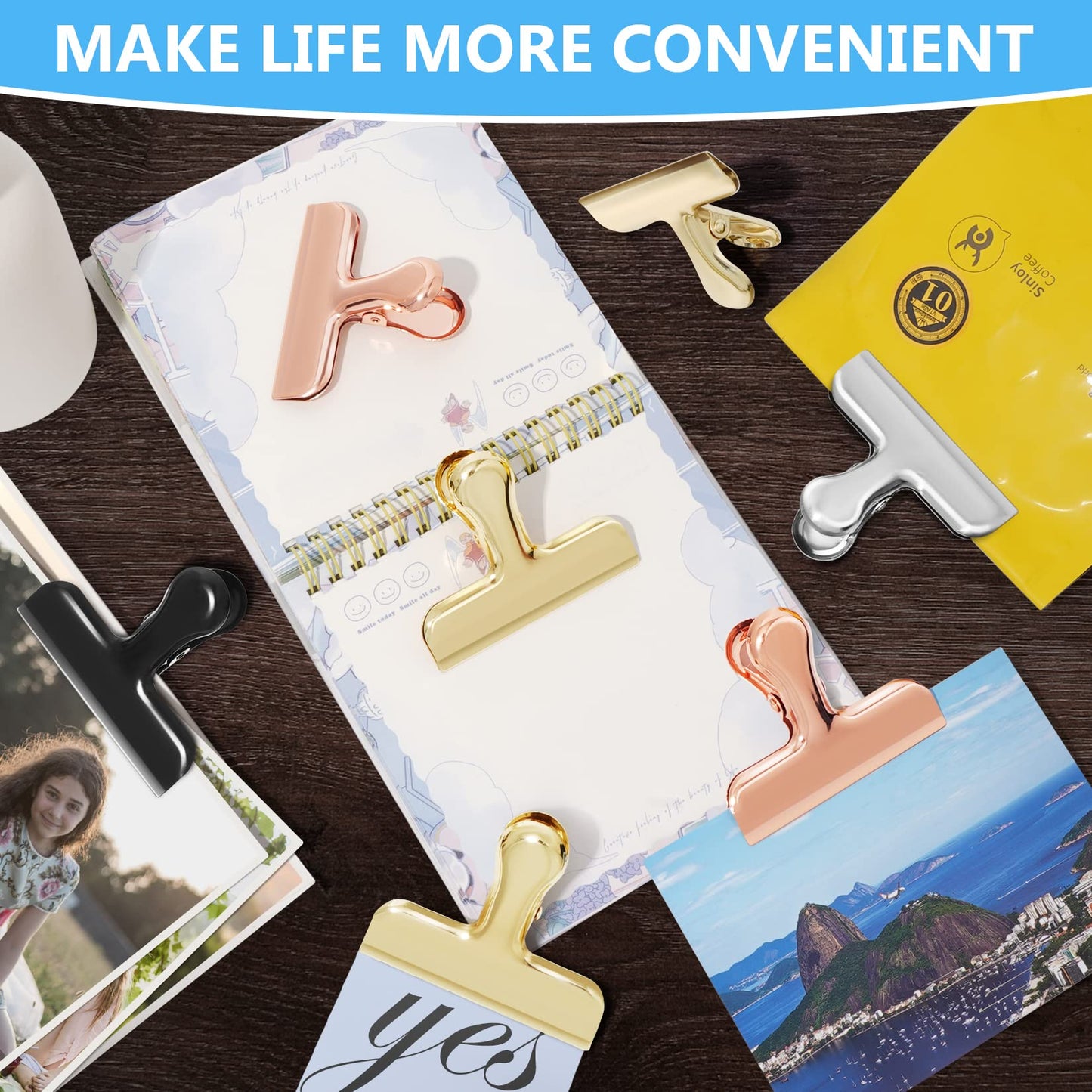 FINDMAG Bag Clips, Heavy Duty Stainless Steel Chip Clips, 8 Pack Food Bags Clamp Great for Kitchen Office to Seal Coffee Bags, Paper Sheets - Pack of 8