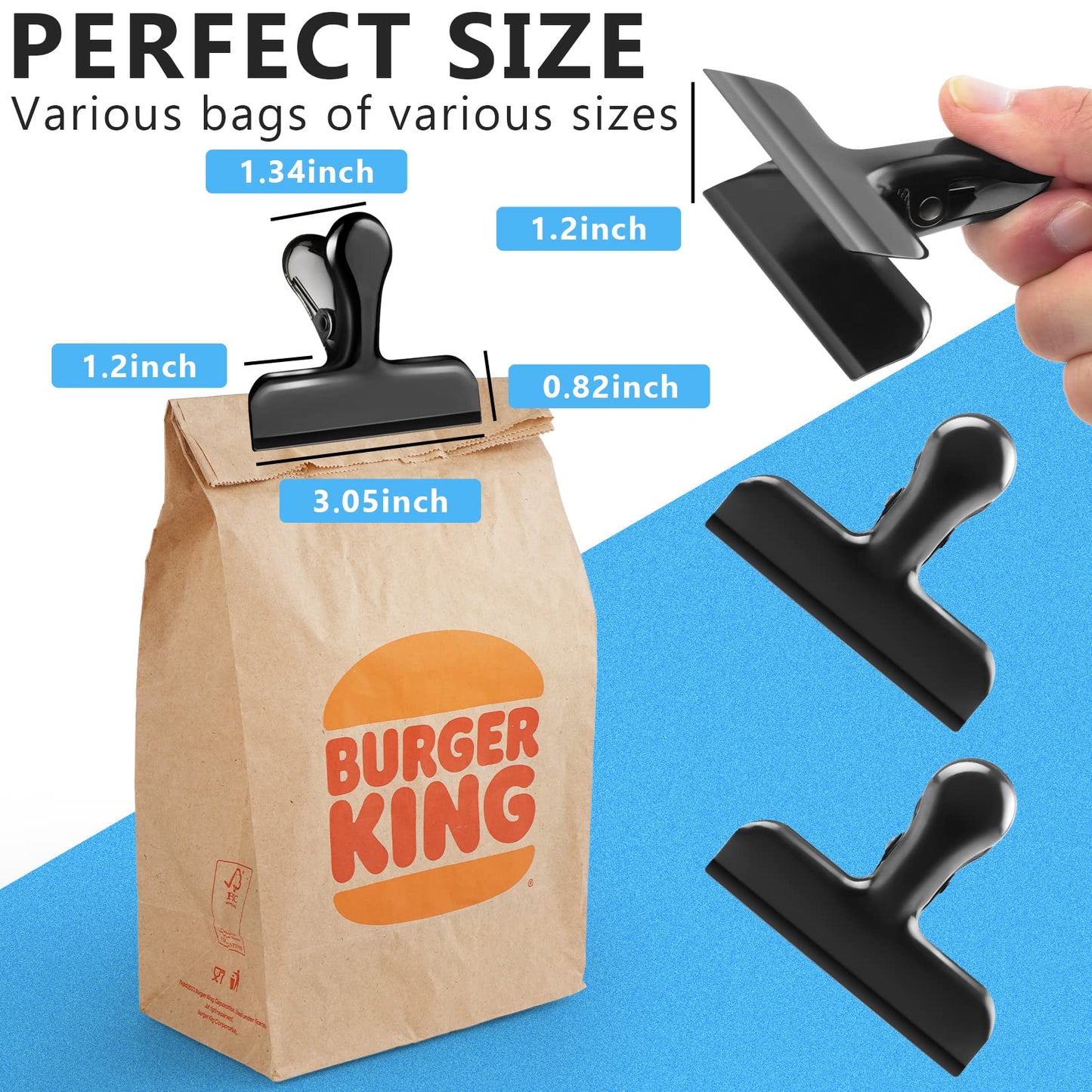 FINDMAG Bag Clips, Heavy Duty Stainless Steel Chip Clips, 8 Pack Food Bags Clamp Great for Kitchen Office to Seal Coffee Bags, Paper Sheets - Pack of 8