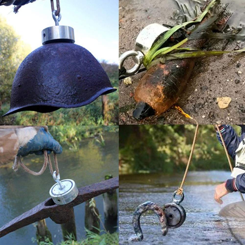 FINDMAG 1000 LBS Fishing Magnet Double Sided Fishing Magnet with Rope, Magnet Fishing Kit for Retrieving Items in River, Lake, Beach, Lawn - 2.95inch Diameter