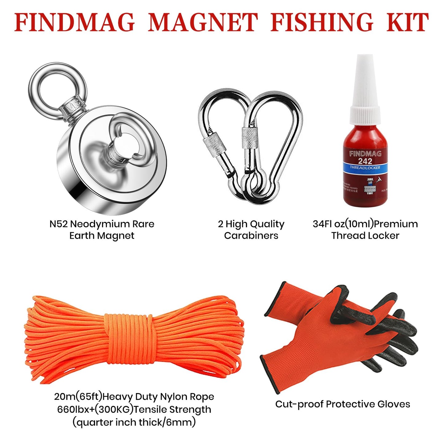 FINDMAG Double Sided Magnet Fishing Kit with Rope, Fishing Magnets 1000 lbs Pulling Force Magnet Fishing Kit for Retrieving Items in River, Lake, Beach, Lawn, 2.95" Diameter