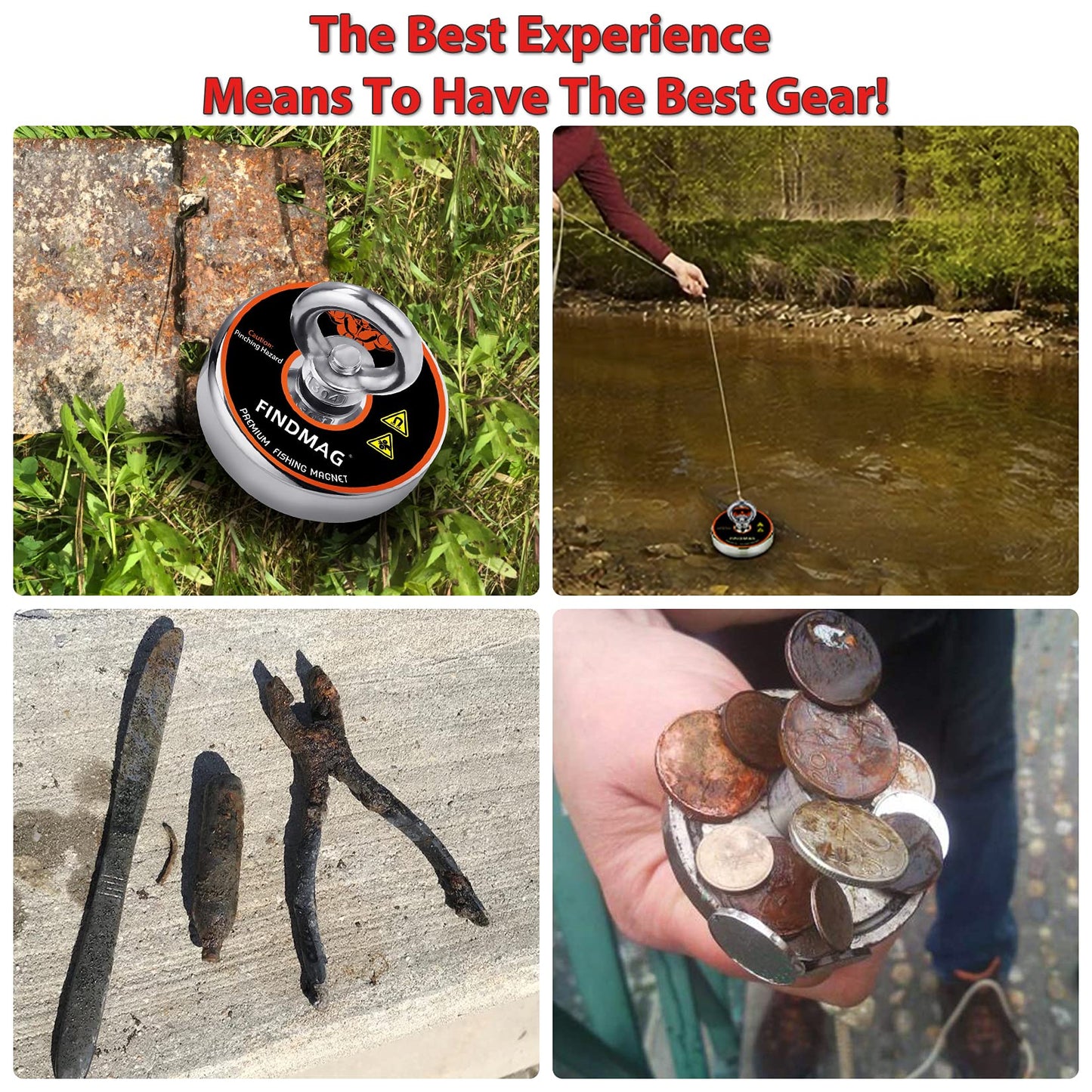 FINDMAG Magnet Fishing Kit with Case Fishing Magnets 1000 LBS Pulling Force Super Strong Neodymium Round Magnet for Heavy Duty Use - 3.54inch Diameter