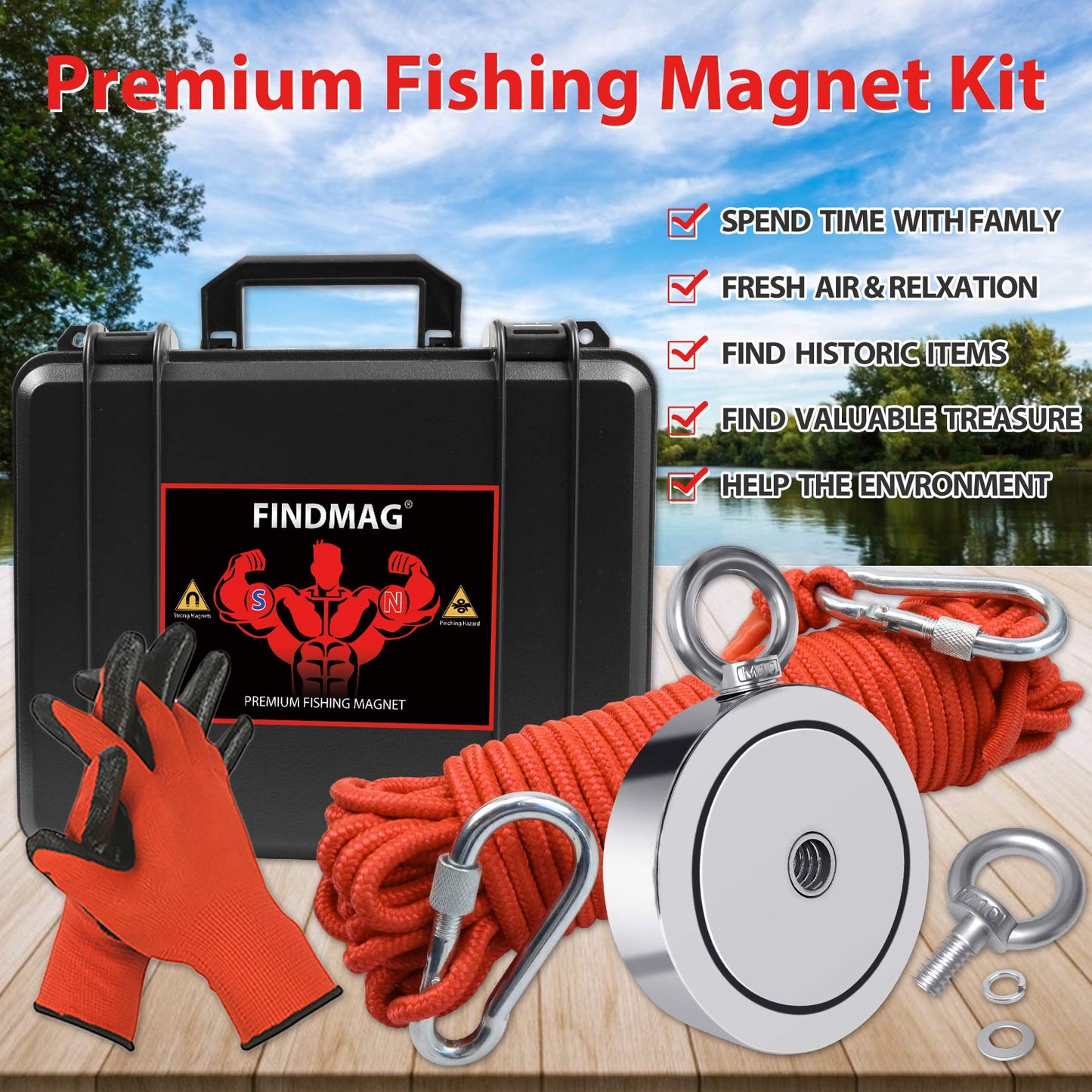 1725 lbs Fishing Magnet Kit, Double Sided Magnet Fishing Kit with Rope, Super Strong Fishing Magnet for Retrieving Items in River, Lake, Beach, Lawn, 3.7" Diameter