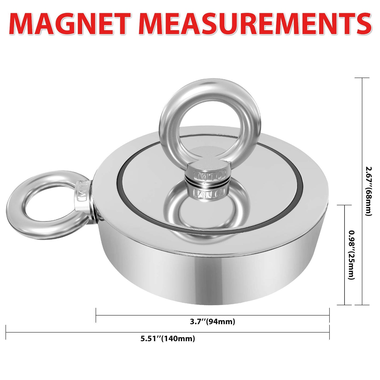 1725 lbs Fishing Magnet Kit, Double Sided Magnet Fishing Kit with Rope, Super Strong Fishing Magnet for Retrieving Items in River, Lake, Beach, Lawn, 3.7" Diameter