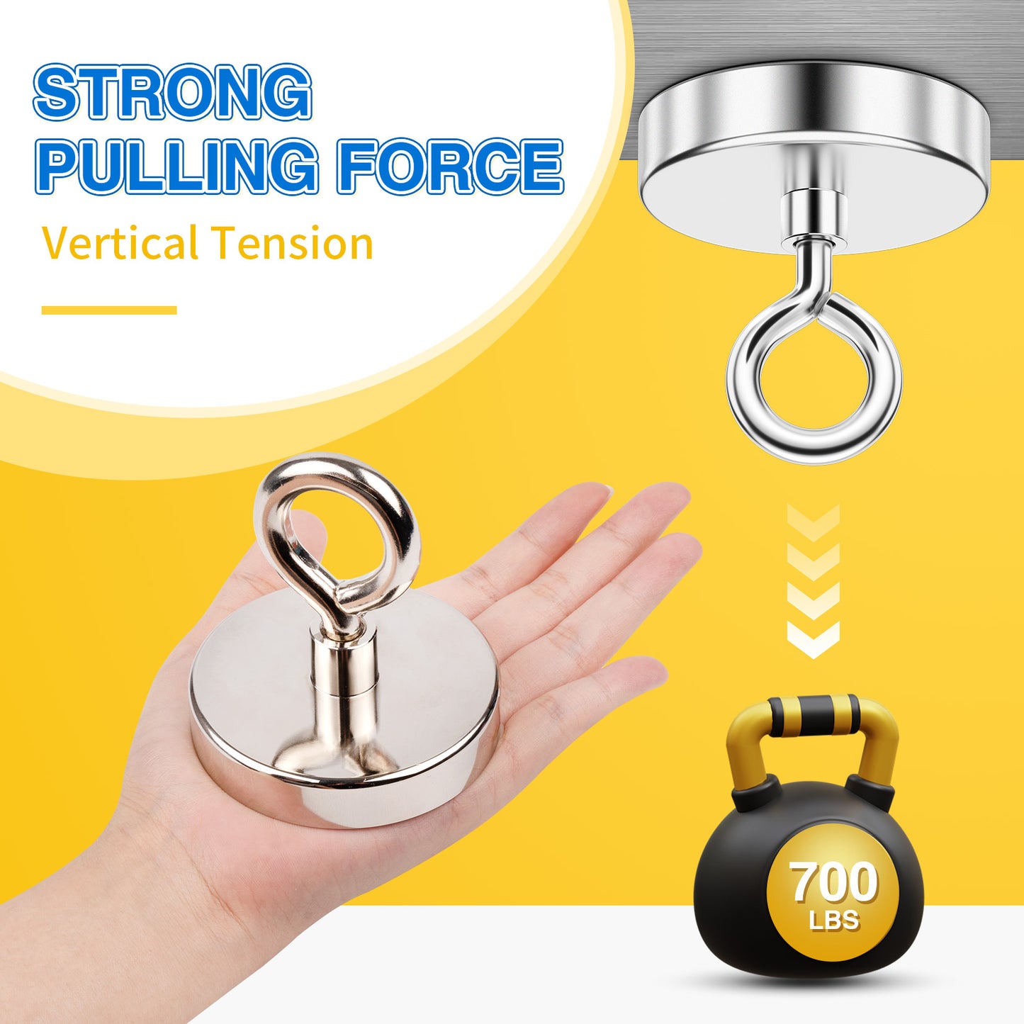FINDMAG Super Strong Fishing Magnet, 700 lbs Pulling Force, Neodymium Rare Earth Magnet with Countersunk Hole Eyebolt, Large Magnet for Remover, Diameter 2.95 inch(75 mm)