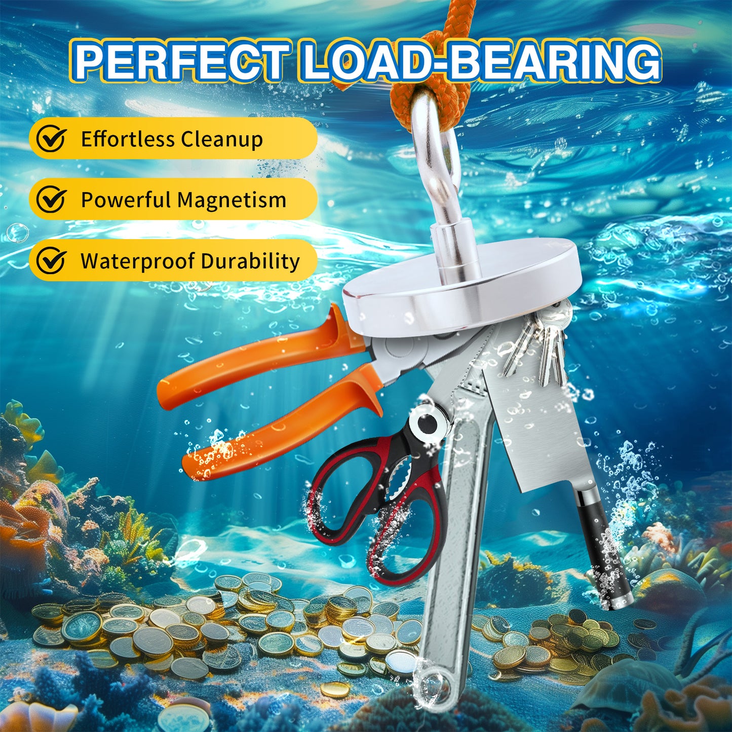 FINDMAG Super Strong Fishing Magnet, 700 lbs Pulling Force, Neodymium Rare Earth Magnet with Countersunk Hole Eyebolt, Large Magnet for Remover, Diameter 2.95 inch(75 mm)