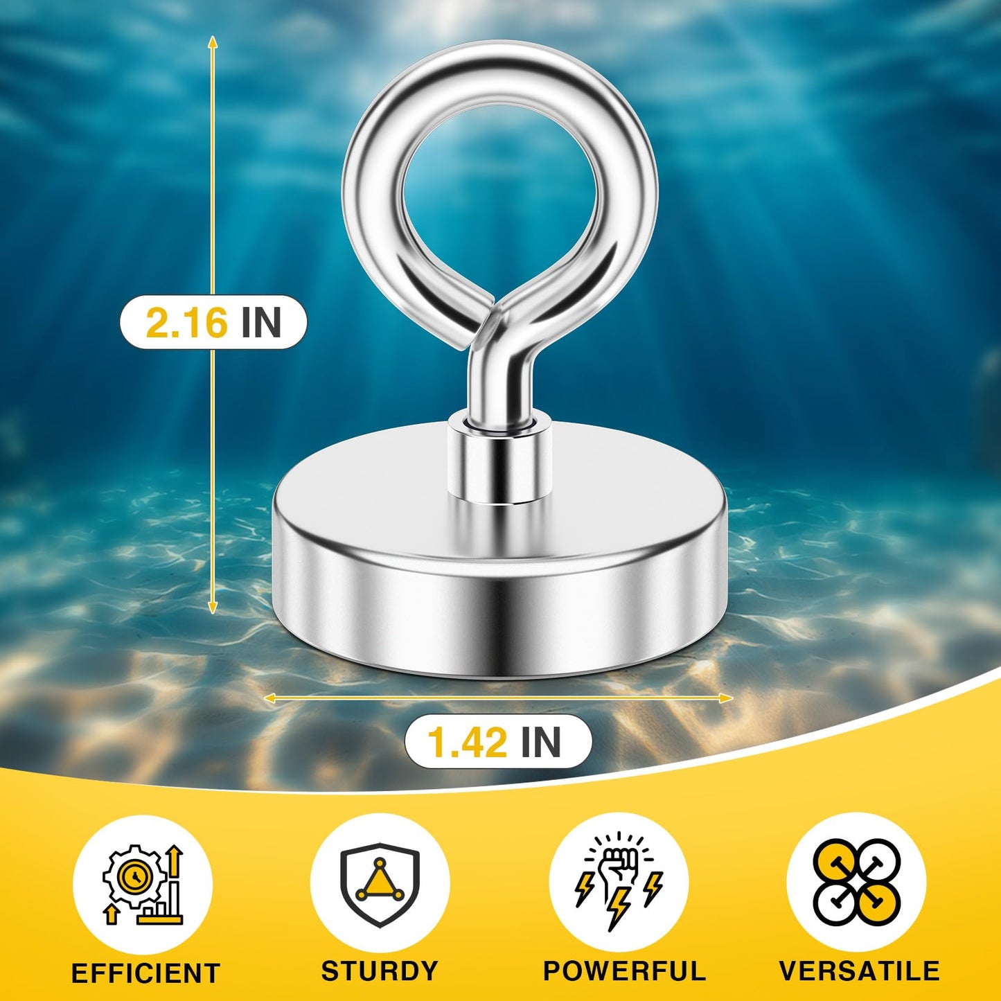 FINDMAG Neodymium Fishing Magnets, 150 LBS Pulling Force Neodymium Rare Earth Magnet with Lifting Eye-Bolt, Super Strong Round Magnet for Retrieving Items in Lake, Beach, Lawn 1.42’’(36mm)