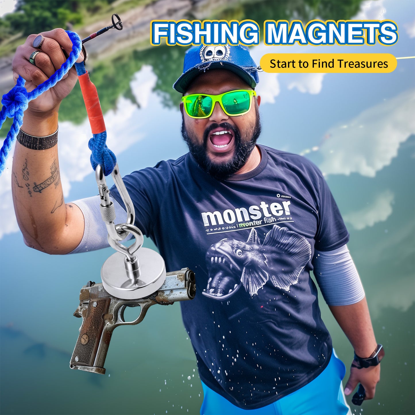 FINDMAG Neodymium Fishing Magnets, Rare Earth Magnet with Countersunk Hole Eyebolt Diameter 2.36 inch(60 mm) Magnets Heavy Duty for Retrieving Items in Lake, Beach, Lawn