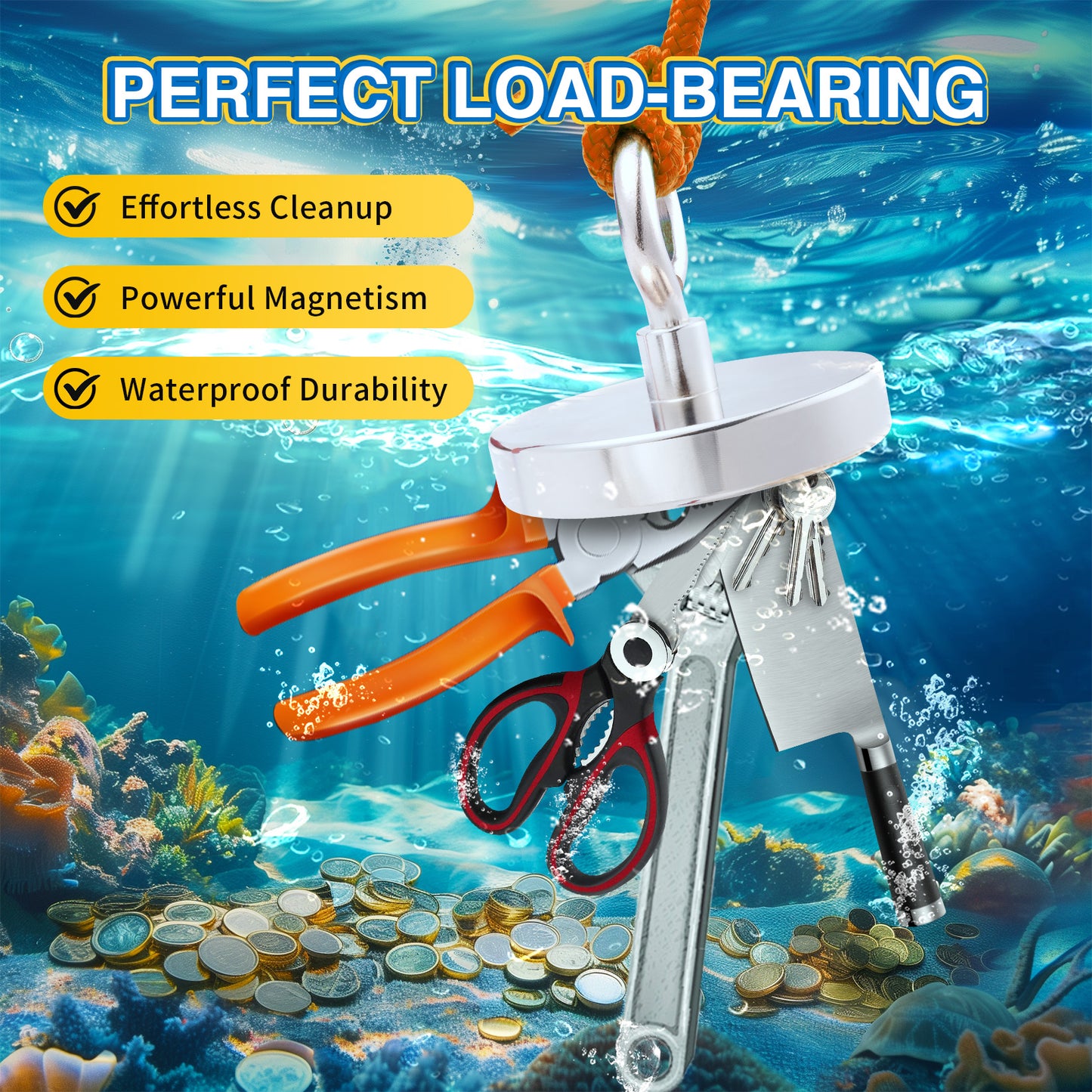 FINDMAG Super Strong Fishing Magnet, 1000 lbs Pulling Force, Neodymium Rare Earth Magnet with Countersunk Hole Eyebolt, Large Magnet for Remover, Diameter 3.54 inch(90 mm)