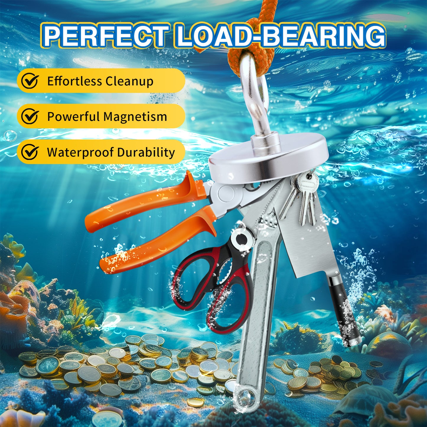 FINDMAG Neodymium Fishing Magnets, Rare Earth Magnet with Countersunk Hole Eyebolt Diameter 2.36 inch(60 mm) Magnets Heavy Duty for Retrieving Items in Lake, Beach, Lawn