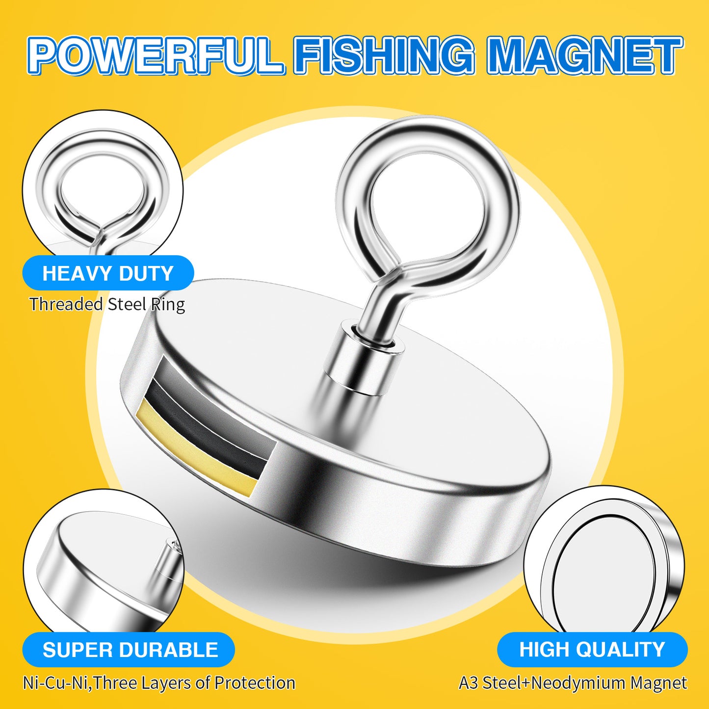 FINDMAG Neodymium Fishing Magnet, 1200LBS Rare Earth Magnets with Lifting Eye-Bolt, Strong Magnets Heavy Duty for Retrieving Items in Lake, Beach, Lawn, 3.84 inch(100 mm)