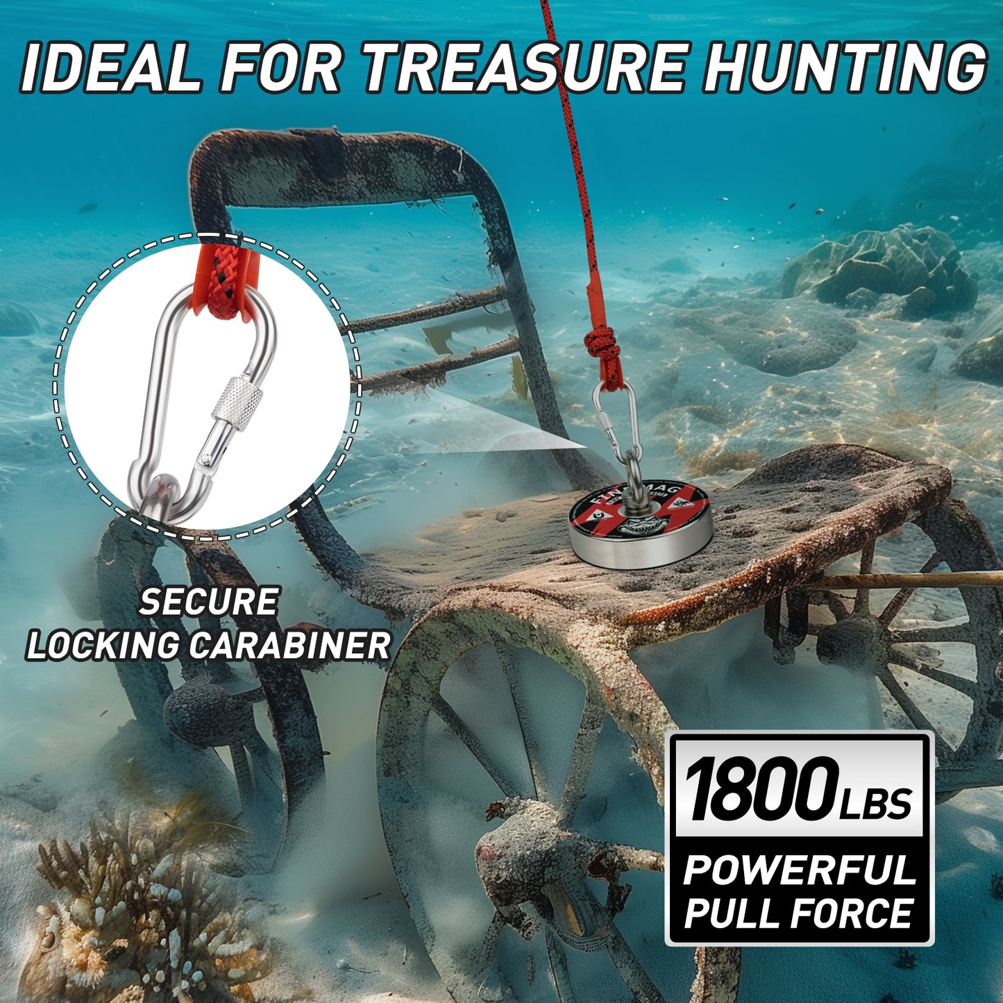 FINDMAG 2000 lbs+ Magnet Fishing Kit, Diameter 4.72inch(120mm), N52 Super Strong Magnet for Fishing with Carry Case, Gloves, 65ft Rope, Backpack, Scraper, 10 Piece Complete Set Fishing Magnet Kit