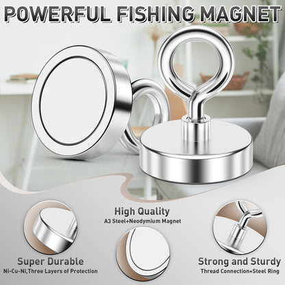 FINDMAG 1.76" Fishing Magnets, 200 LBS Pulling Force Neodymium Rare Earth Magnet with Lifting Eye-Bolt, Super Strong Round Magnet for Retrieving Items in Lake, Beach, Lawn and New House