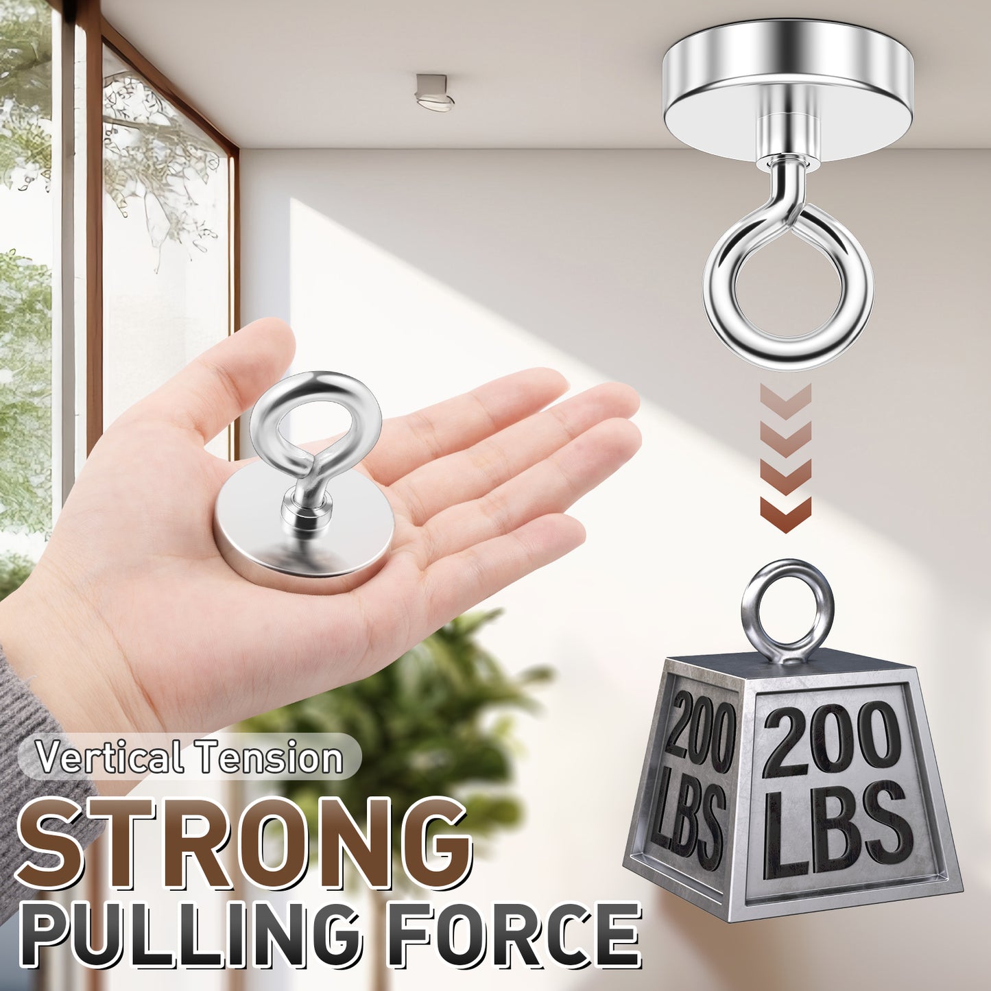 FINDMAG 1.76" Fishing Magnets, 200 LBS Pulling Force Neodymium Rare Earth Magnet with Lifting Eye-Bolt, Super Strong Round Magnet for Retrieving Items in Lake, Beach, Lawn and New House