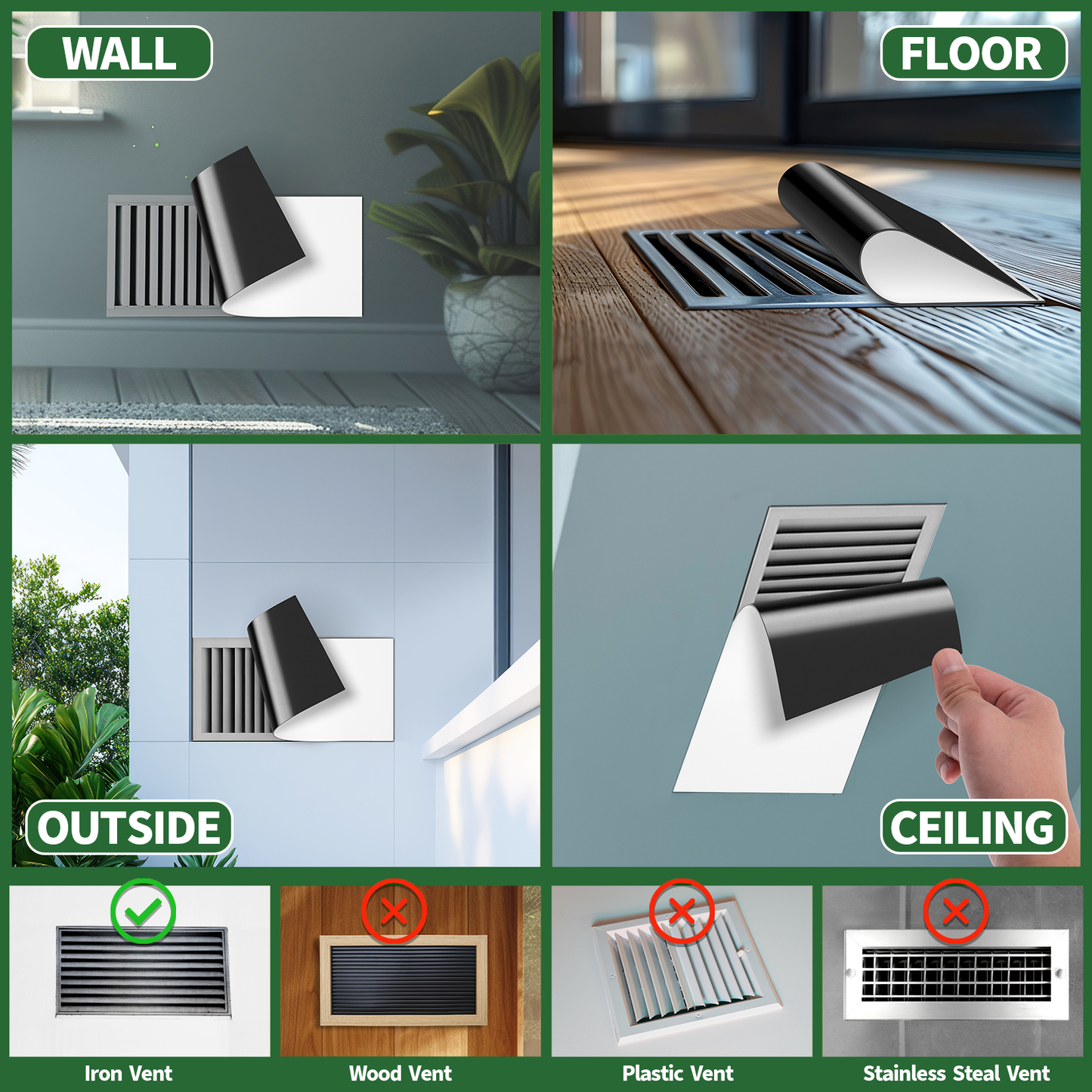 FINDMAG Strong Magnetic Vent Cover, 8 Pack 5.5" x 12" Vent Covers for Home Ceiling and Air Registers, Durable and Reusable Wall Vents Covers for Home HVAC Systems, with Heater Deflector Function