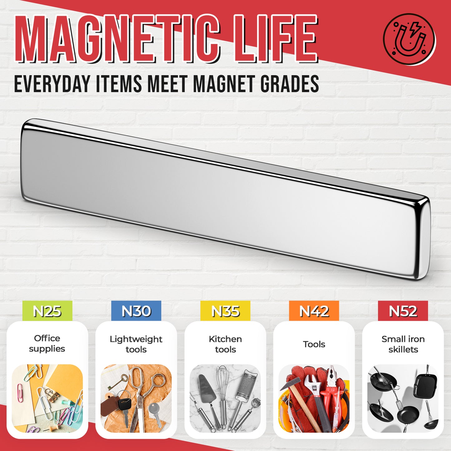 FINDMAG 12Pcs Strong Neodymium Magnets Bar, Heavy Duty Rare Earth Magnets, Rectangular Magnetic Bar, Small Powerful Magnetic Bar for Crafts Kitchen DIY Tool Storage Science Office – 60x10x3mm