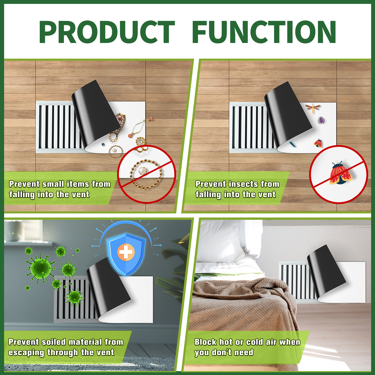 FINDMAG Strong Magnetic Vent Cover, 8 Pack 5.5" x 12" Vent Covers for Home Ceiling and Air Registers, Durable and Reusable Wall Vents Covers for Home HVAC Systems, with Heater Deflector Function