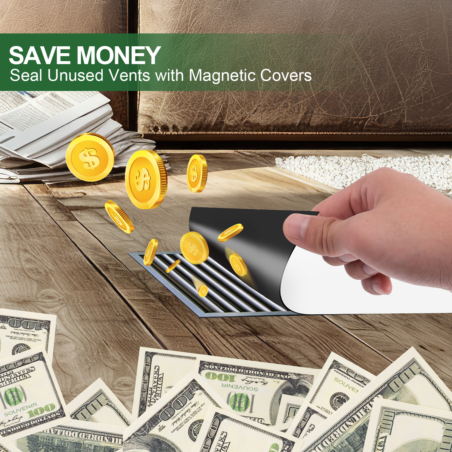 FINDMAG Strong Magnetic Vent Cover, 8 Pack 5.5" x 12" Vent Covers for Home Ceiling and Air Registers, Durable and Reusable Wall Vents Covers for Home HVAC Systems, with Heater Deflector Function