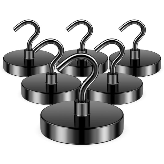 FINDMAG Black Magnetic Hooks, 130lbs Heavy Duty Magnetic Hooks for Hanging, Extra Strong Magnet Hooks, N52 Magnet Hooks for Cruise Cabins, Travel, 6 Pack