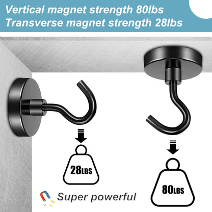 FINDMAG 6 Pack 80LBS Heavy Duty Magnetic Hooks Neodymium Magnet Hook for Hanging, Strong Magnetic Hooks Magnet with Hooks for Refrigerator, Grill, Kitchen, Key Holder