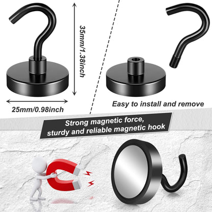 FINDMAG 6 Pack 80LBS Heavy Duty Magnetic Hooks Neodymium Magnet Hook for Hanging, Strong Magnetic Hooks Magnet with Hooks for Refrigerator, Grill, Kitchen, Key Holder