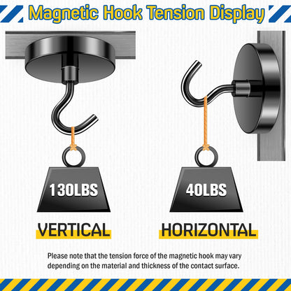 FINDMAG Black Magnetic Hooks, 130lbs Heavy Duty Magnetic Hooks for Hanging, Extra Strong Magnet Hooks, N52 Magnet Hooks for Cruise Cabins, Travel, 6 Pack