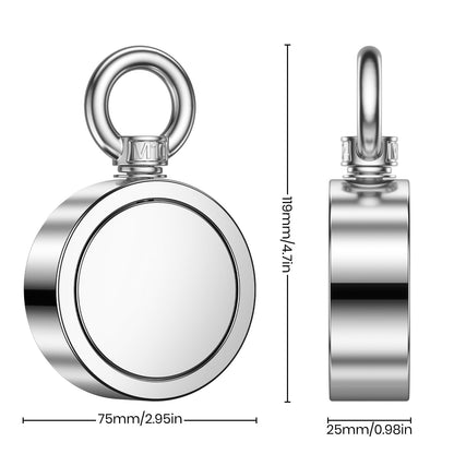 FINDMAG 1000 LBS Fishing Magnet Double Sided Fishing Magnet with Rope, Magnet Fishing Kit for Retrieving Items in River, Lake, Beach, Lawn - 2.95inch Diameter