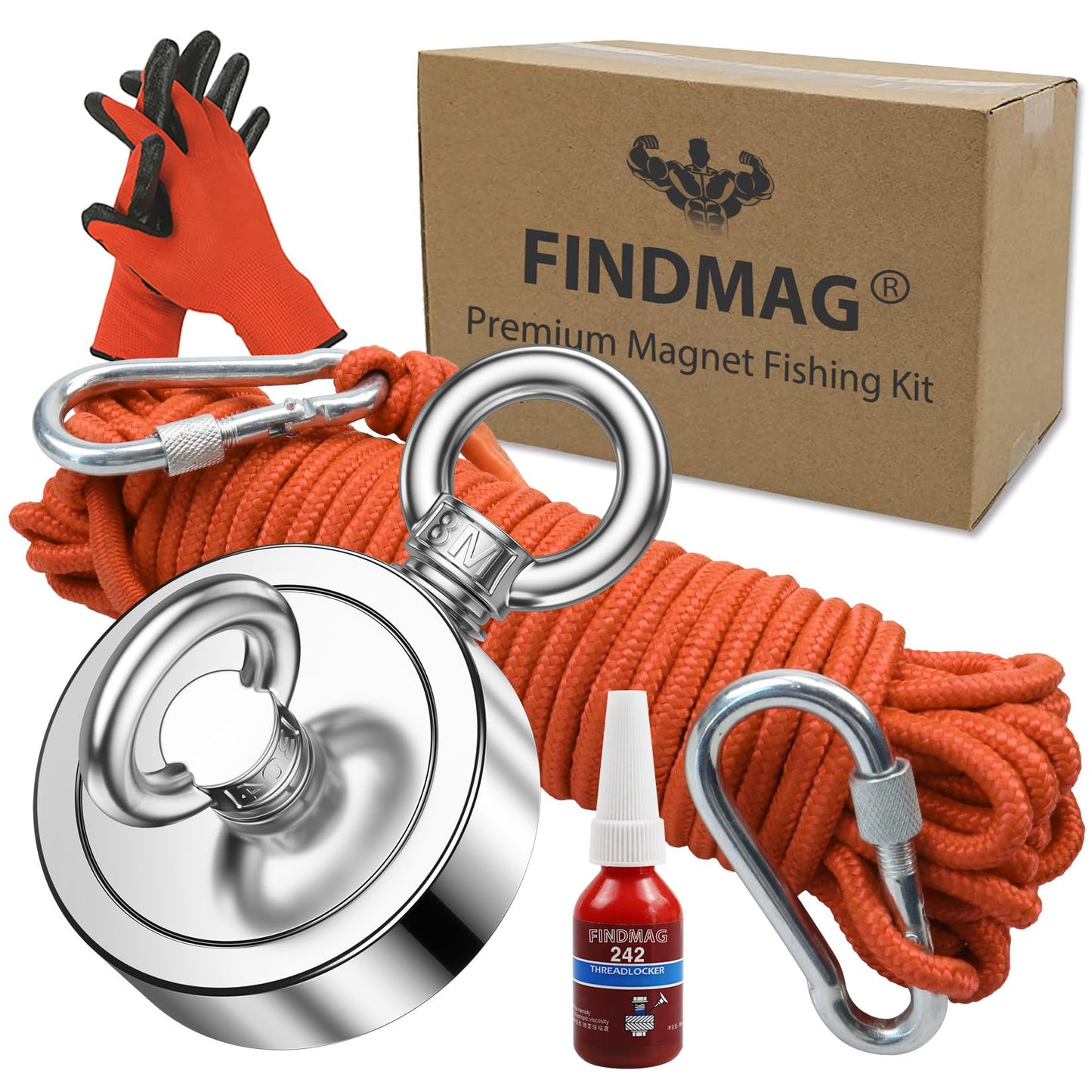 FINDMAG Double Sided Magnet Fishing Kit with Rope, Fishing Magnets 1000 lbs Pulling Force Magnet Fishing Kit for Retrieving Items in River, Lake, Beach, Lawn, 2.95" Diameter