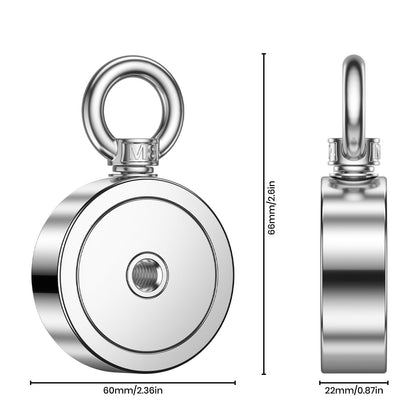 FINDMAG Double Sided Magnet Fishing Kit with Rope, Fishing Magnets 1000 lbs Pulling Force Magnet Fishing Kit for Retrieving Items in River, Lake, Beach, Lawn, 2.95" Diameter