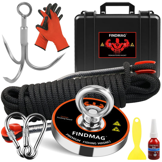 FINDMAG Magnet Fishing Kit with Case 1500 LBS Pulling Force Super Strong Fishing Magnets, Premium Fishing Magnets Kit for Heavy Duty Use -4.72inch Diameter