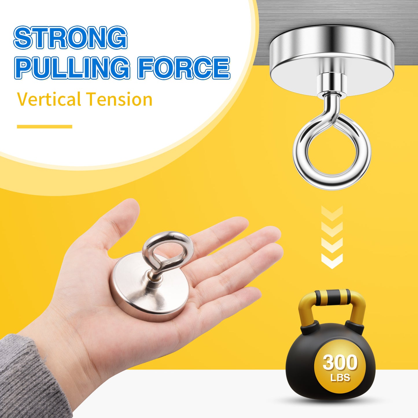 FINDMAG Fishing Magnets 300 LBS Pulling Force 2 inch Neodymium Rare Earth Magnet with Lifting Eye-Bolt, Super Strong Round Magnet for Retrieving Items in Lake, Beach, Lawn and New House