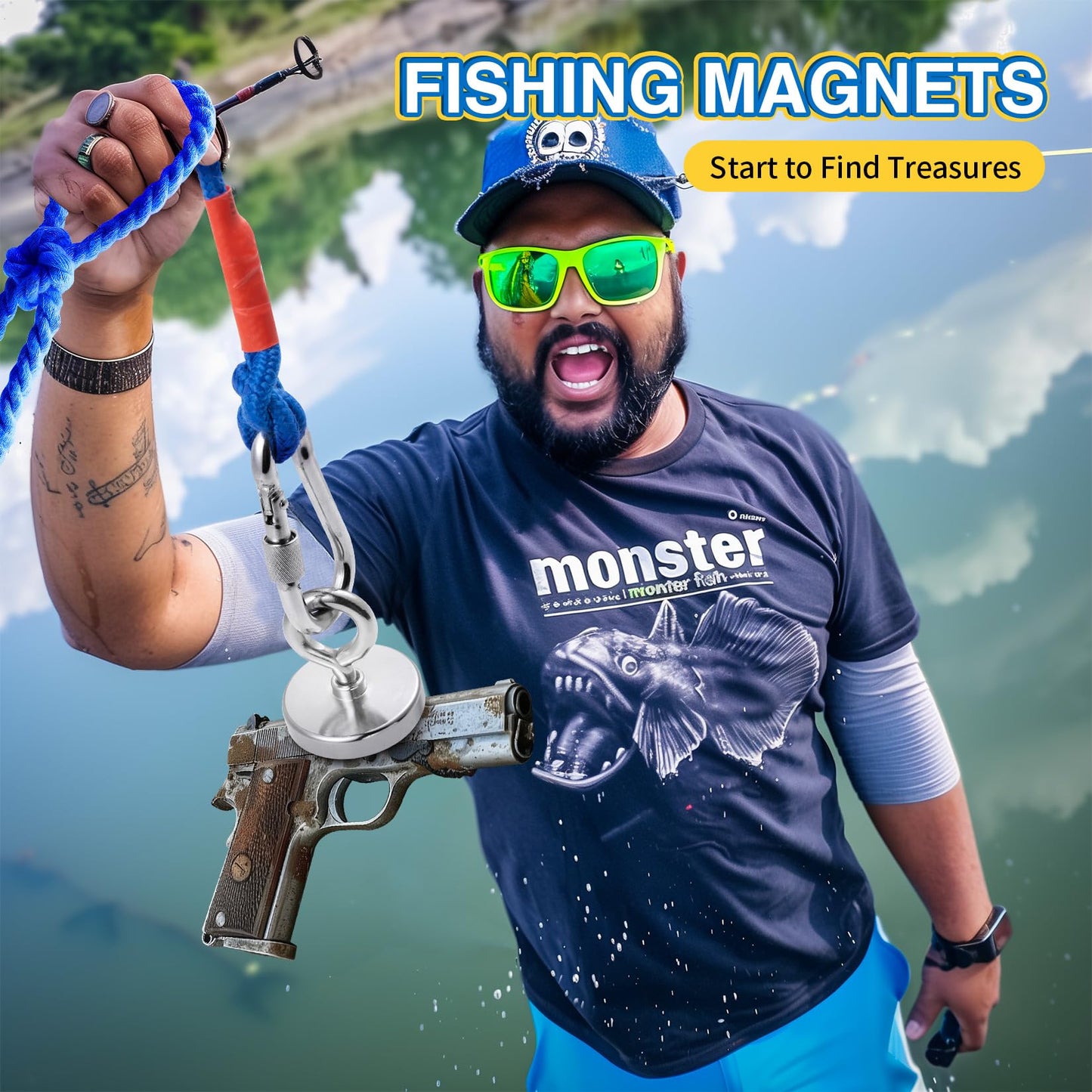FINDMAG 1.76’’ Fishing Magnets, 200 LBS Pulling Force Neodymium Rare Earth Magnet with Lifting Eye-Bolt, Super Strong Round Magnet for Retrieving Items in Lake, Beach, Lawn and New House