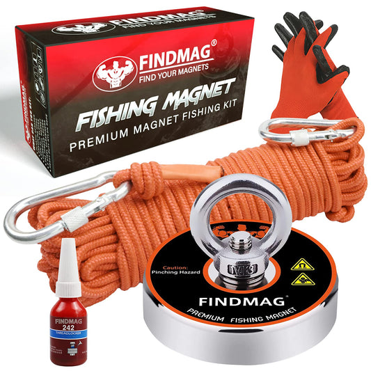 FINDMAG 1500 LBS Fishing Magnets, Fishing Magnet Kit Premium Magnet Fishing Kit for Retrieving in River and Magnet Fishing - 4.72 inch (120 mm) Diameter