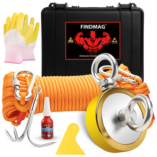 FINDMAG Double Sided Fishing Magnets 1000 lbs Pulling Force Fishing Magnet Kit with Case, 2.95" Diameter Magnet Fishing Kit Perfect for Retrieving Items and Magnetic Fishing