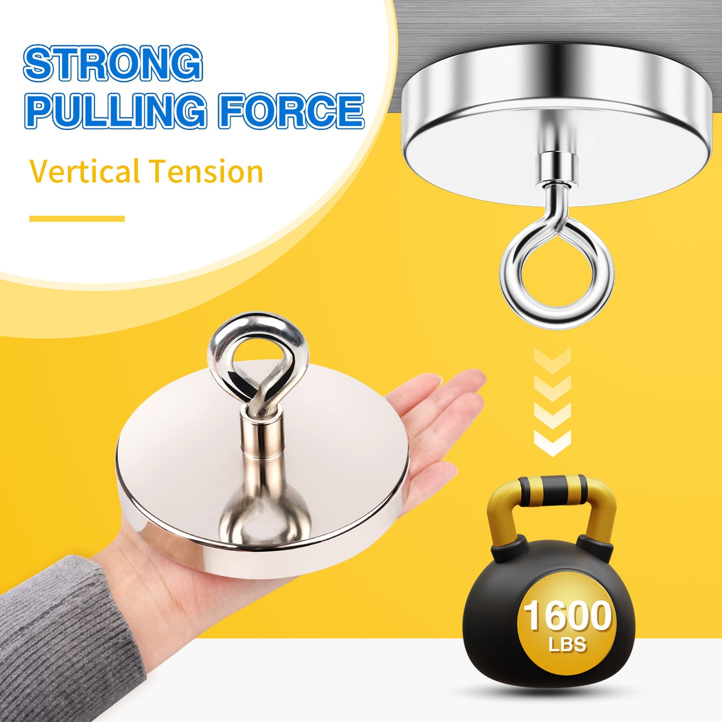 FINDMAG Super Strong Neodymium Fishing Magnets, 1600lbs Pulling Force Rare Earth Magnet with Countersunk Hole Eyebolt for Retrieving in River and Magnetic Fishing (120mm)