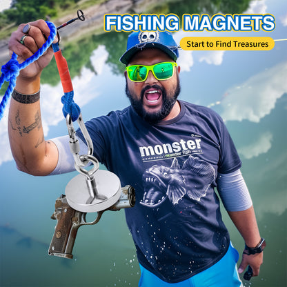 FINDMAG Super Strong Neodymium Fishing Magnets, 1600lbs Pulling Force Rare Earth Magnet with Countersunk Hole Eyebolt for Retrieving in River and Magnetic Fishing (120mm)
