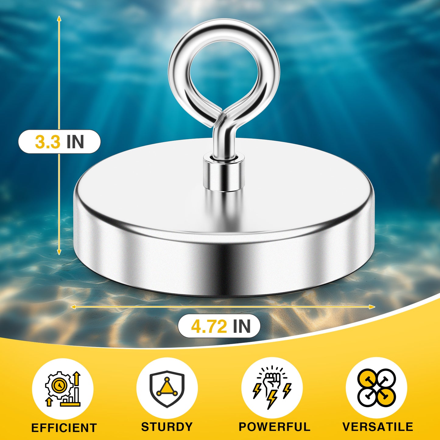 FINDMAG Super Strong Neodymium Fishing Magnets, 1600lbs Pulling Force Rare Earth Magnet with Countersunk Hole Eyebolt for Retrieving in River and Magnetic Fishing (120mm)