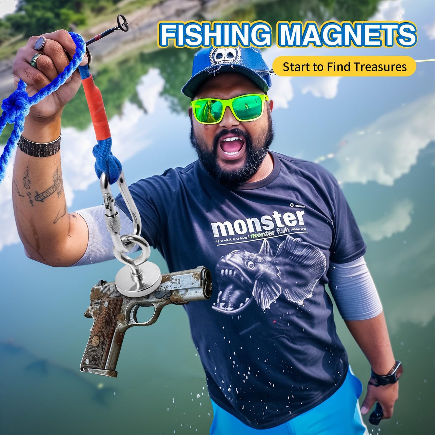 FINDMAG Neodymium Fishing Magnets, 150 LBS Pulling Force Neodymium Rare Earth Magnet with Lifting Eye-Bolt, Super Strong Round Magnet for Retrieving Items in Lake, Beach, Lawn 1.42’’(36mm)