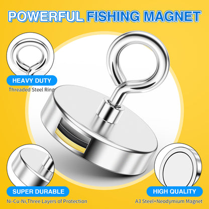 FINDMAG Neodymium Fishing Magnets, Rare Earth Magnet with Countersunk Hole Eyebolt Diameter 2.36 inch(60 mm) Magnets Heavy Duty for Retrieving Items in Lake, Beach, Lawn