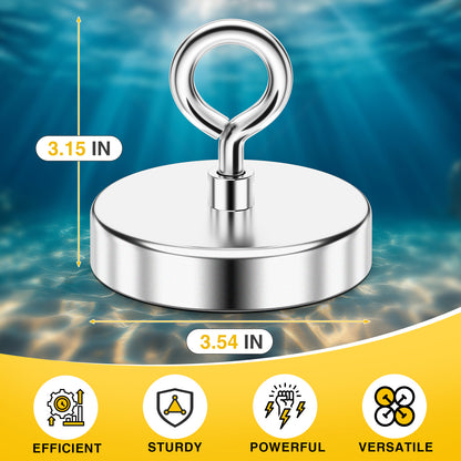 FINDMAG Super Strong Fishing Magnet, 1000 lbs Pulling Force, Neodymium Rare Earth Magnet with Countersunk Hole Eyebolt, Large Magnet for Remover, Diameter 3.54 inch(90 mm)
