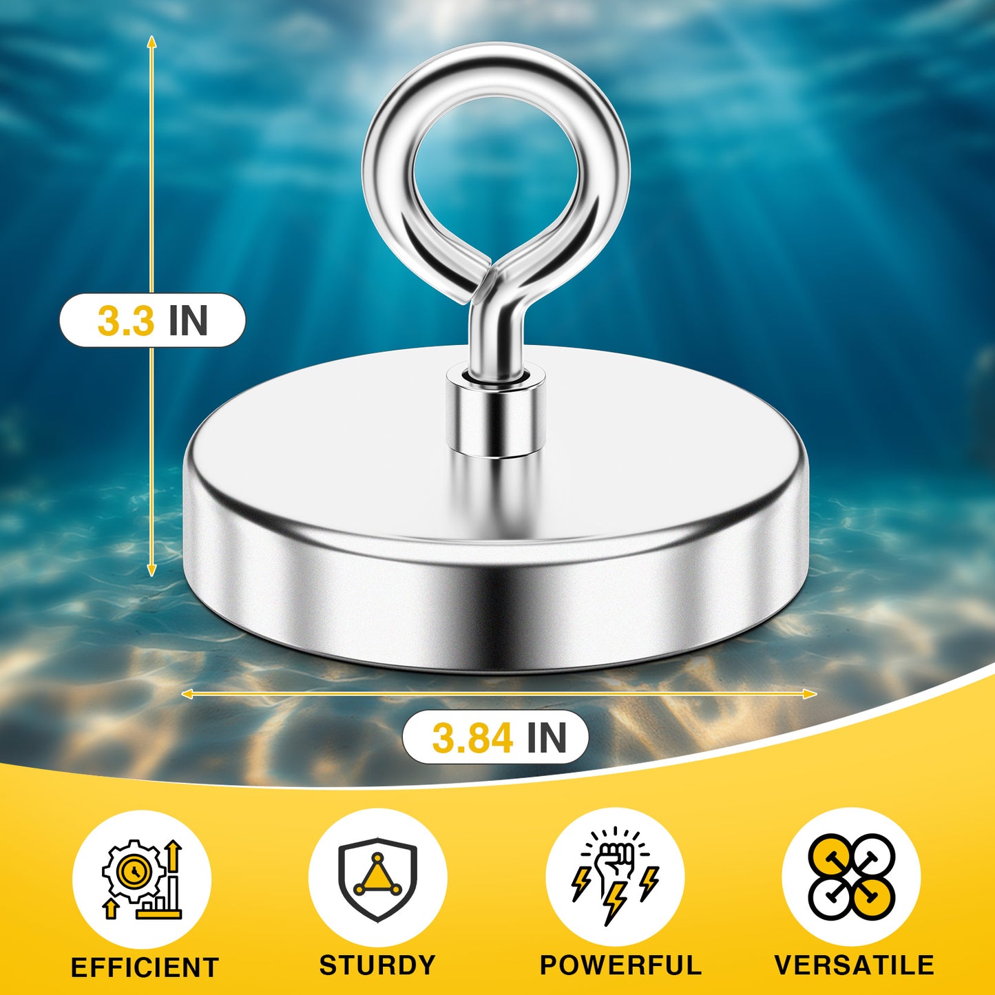FINDMAG Neodymium Fishing Magnet, 1200LBS Rare Earth Magnets with Lifting Eye-Bolt, Strong Magnets Heavy Duty for Retrieving Items in Lake, Beach, Lawn, 3.84 inch(100 mm)