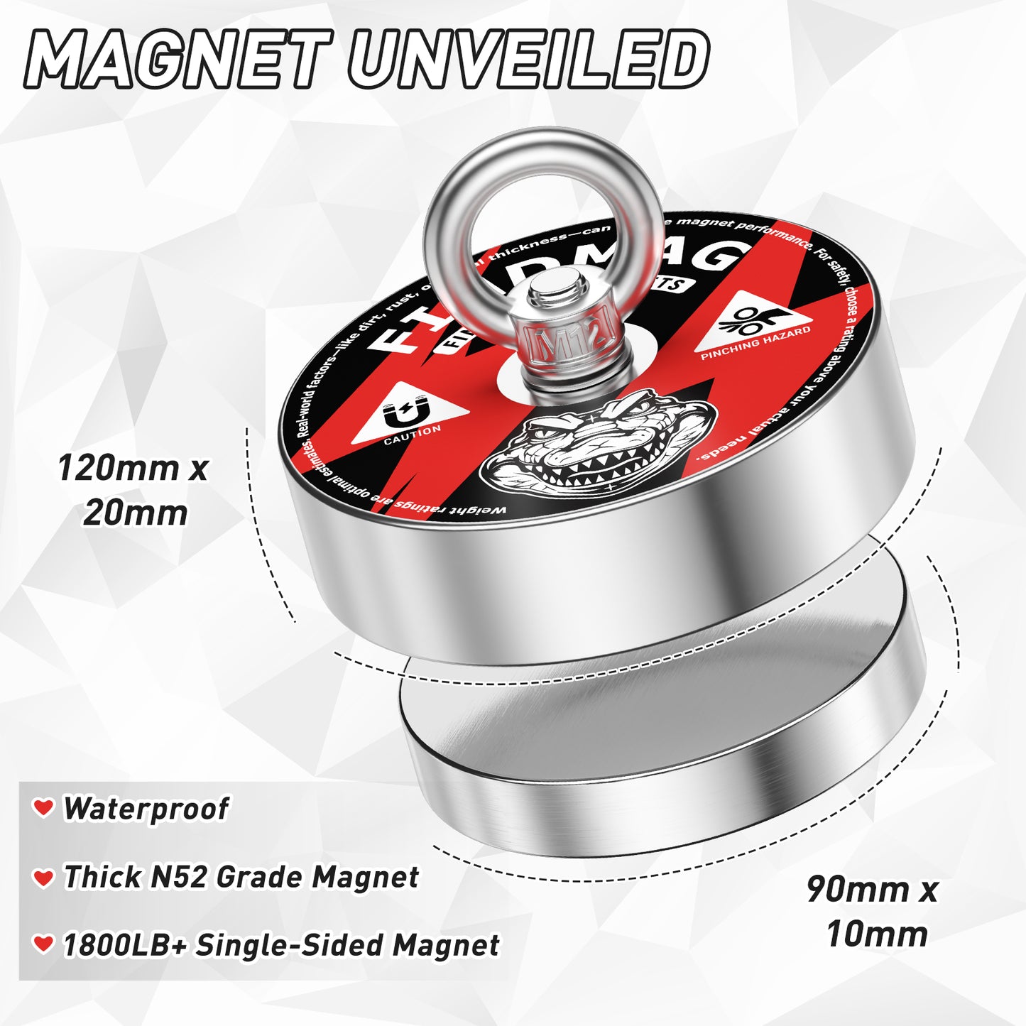 FINDMAG 2000 lbs+ Magnet Fishing Kit, Diameter 4.72inch(120mm), N52 Super Strong Magnet for Fishing with Carry Case, Gloves, 65ft Rope, Backpack, Scraper, 10 Piece Complete Set Fishing Magnet Kit