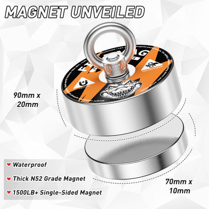 Fishing Magnet Kit Heavy Duty, Rare Earth Magnet with Countersunk Hole Eyebolt, Large Magnet Fishing Kit with Pulling Force Neodymium Fishing Magnets for Fishing and Lifting
