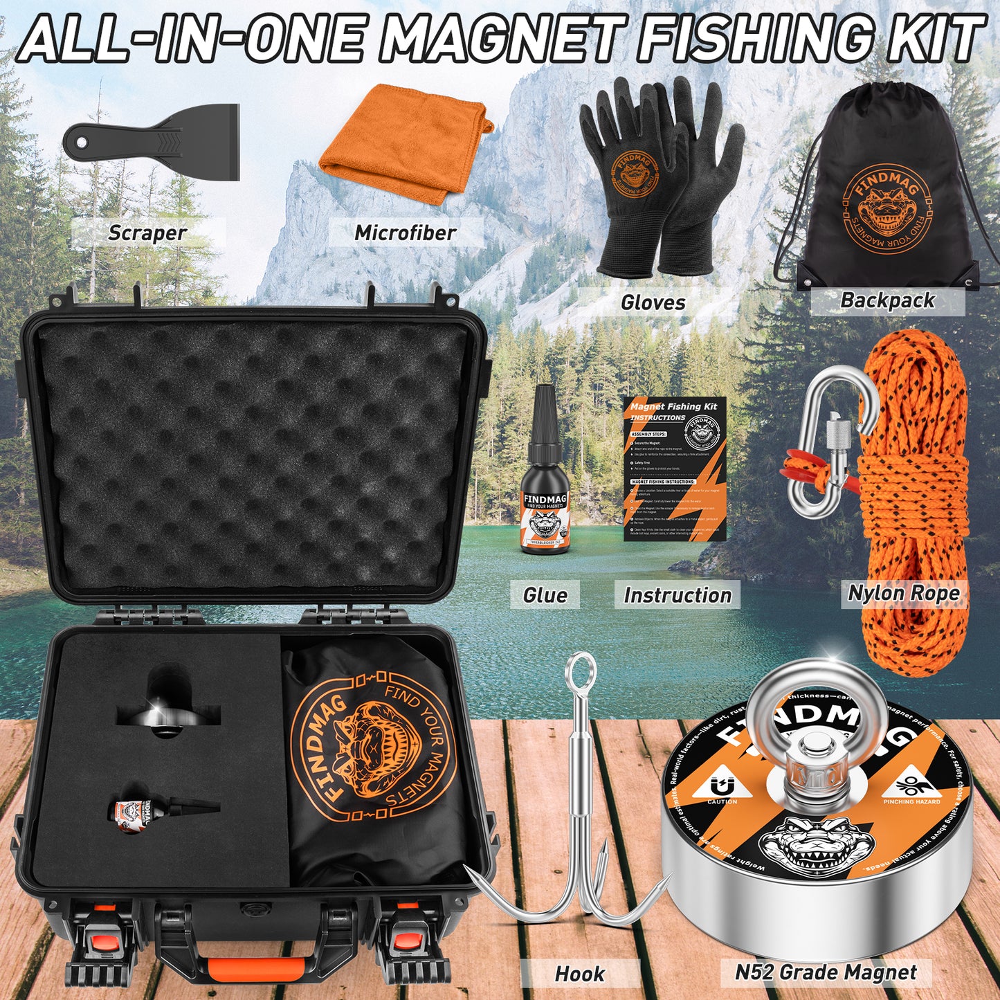 Fishing Magnet Kit Heavy Duty, Rare Earth Magnet with Countersunk Hole Eyebolt, Large Magnet Fishing Kit with Pulling Force Neodymium Fishing Magnets for Fishing and Lifting
